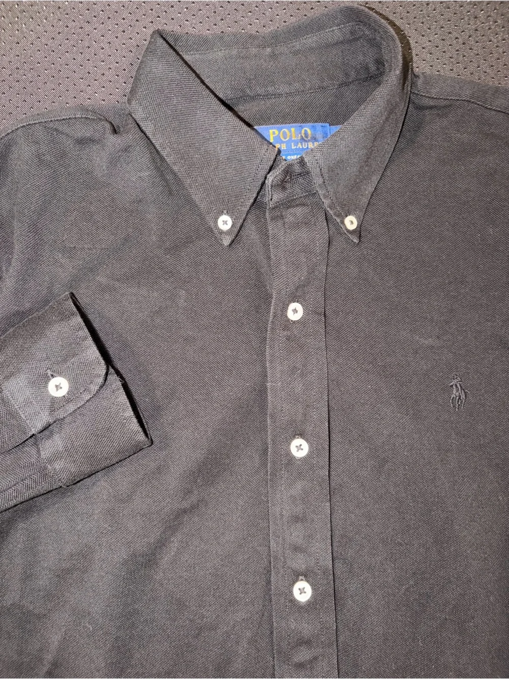 Polo Ralph Lauren Men's Medium Knit Oxford Button-Down Long Sleeve Shirt Black